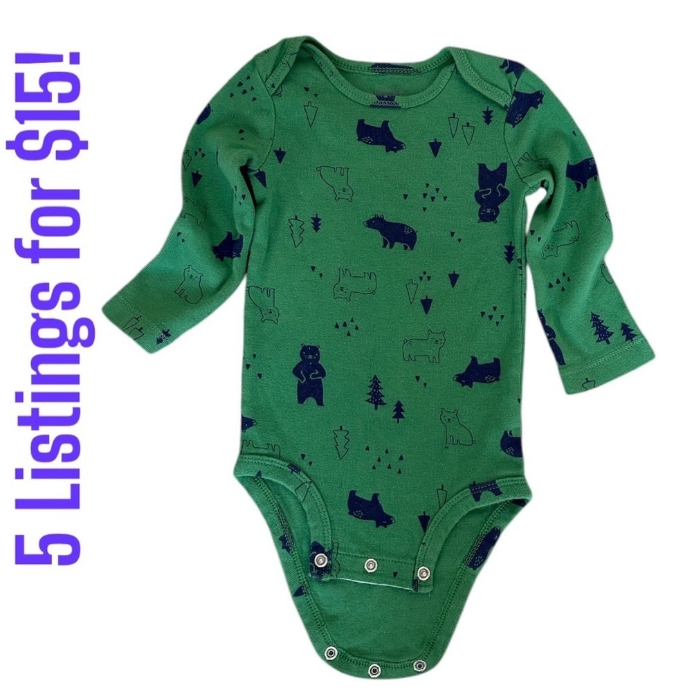 Carter's Forest Onesie Green Bear & Tree Bodysuit 12 Months baby boy euc